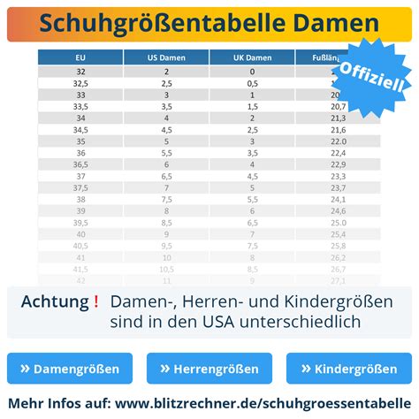 schuhgrößen tabelle damen